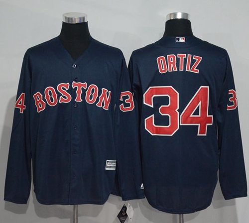 Red Sox #34 David Ortiz Navy Blue New Cool Base Long Sleeve Stitched MLB Jersey - Click Image to Close